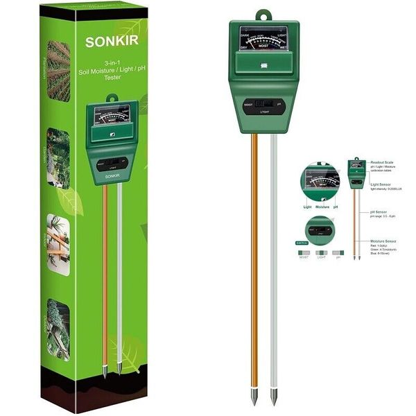 Soil PH Meter 3in1 Soil Moisture/Light/pH Tester Gardening Tool Kits Plant Care