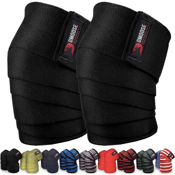 DMoose Fitness Knee Wraps for Weightlifting (Pair) - USPA Approved 78" Cotton Straps for Powerlifting, Leg Press, Squats & Joint Stability - Reinforced Stitching Knee Wrap Support for Men & Women