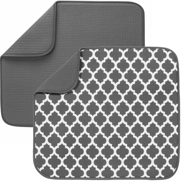 S&T INC. Absorbent, Reversible Microfiber Dish Drying Mat Value Pack for Kitchen, 16 Inch x 18 Inch, 2PK