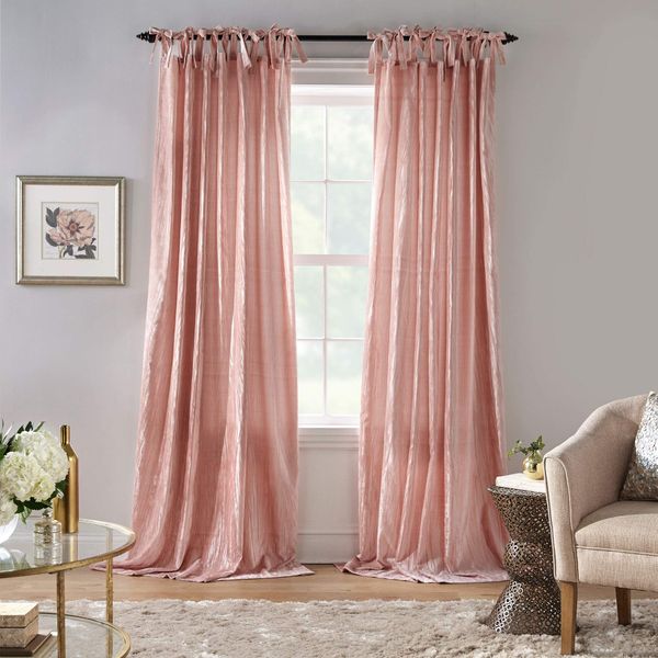 Elrene Home Fashions Korena Tie-Top Crushed Velvet Window Curtain Panel, Rustic-Chic Curtain Panel for Living Room or Bedroom, 52 Inches by 84 Inches, Blush, 1 Panel