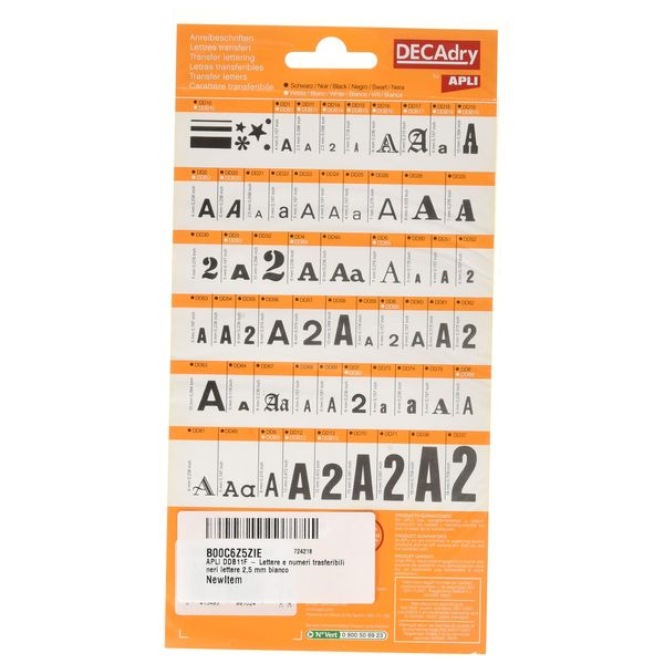 APLI DDB11F - Letters and Numbers Transfers, White, 2.5 mm
