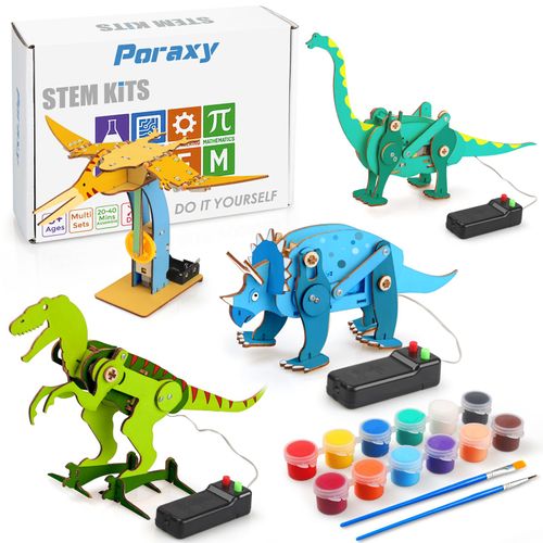Poraxy Dinosaur Toys, 4 in 1 STEM Kits for Kids Age 8-10, Toys for Ages 8-13, Educational Science Building Projects, 3D Wooden Puzzles Robot Crafts, Gifts for Boys Girls 7 8 9 10 11 12 13 Year Old