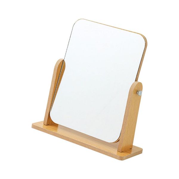 FRCOLOR Tabletop Mirror, Wood, Reverse Mirror, Cheap, Makeup, Wooden Base, Wooden, Women's, Makeup, Makeup Tool (Long Tabletop Mirror, Wooden, Stylish, Tabletop Mirror + Stylish