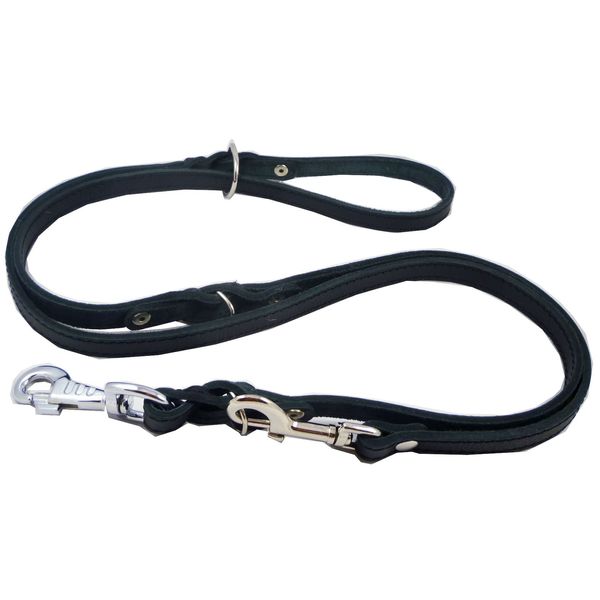 6 Way European Multifunctional Leather Dog Leash Braided, Adjustable Schutzhund Lead Black 42"-84" Long, 3/4" Wide (18 Mm)