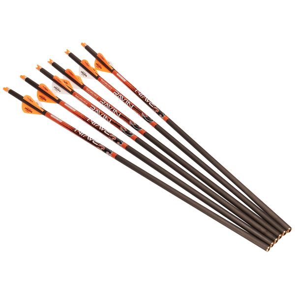 Ravin R138 20-Inch 400-Grain Carbon Crossbow Bolts With 2-Inch Offset Vanes, Inserts And Nocks For Use Exclusively With Ravin Crossbows, .003 Straightness, Black, Package of 6