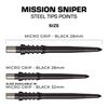 Mission Darts Sniper Points Micro Grip | Steel Tip Replacement Points | 28mm Black