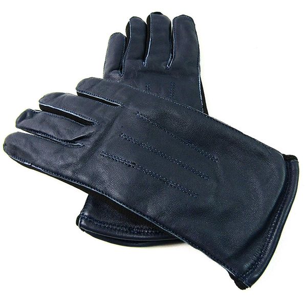 Ladies Genuine Leather Gloves (Large, Navy)