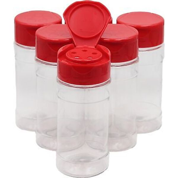 4 oz. Clear PET Plastic Spice Sugar Jar, CAPS 43mm 43-485 FlapMate®, 5 Holes,...