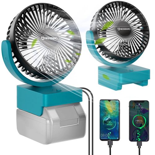 Uniqwamo Portable Rechargeable Fan Compatible for Makita 18V BL1860 BL1850 Lithium-Ion Battery, Jobsite Battery Operated Fan with 3 Speeds Control，USB +Type C