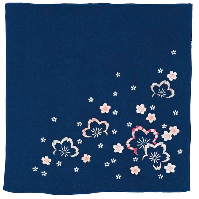 Musumi 80120-207 Furoshiki Bath Cloth, Approx. 26.8 inches (68 cm), Double Width, Rayon Crepe, Day and Night Cherry Blossom, Navy Blue, Made in Japan