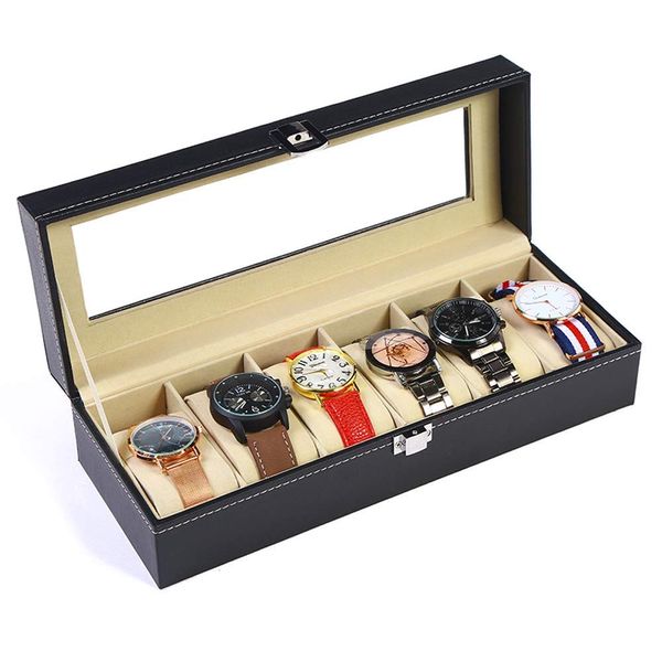 Tonando Watch Box for Men,6 Slot Watch Display Case Organizer Jewelry Storage Black