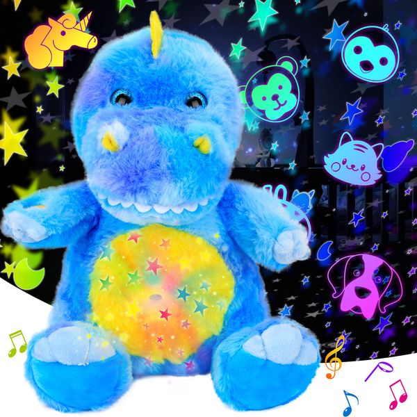 Cuteoy Plush Blue Dinosaur Star Projector Musical Adjustable Singing Night Light Stuffed Animals Glowing T-Rex Plushies Toy Gifts for Kids Birthday Easter Christmas,11''