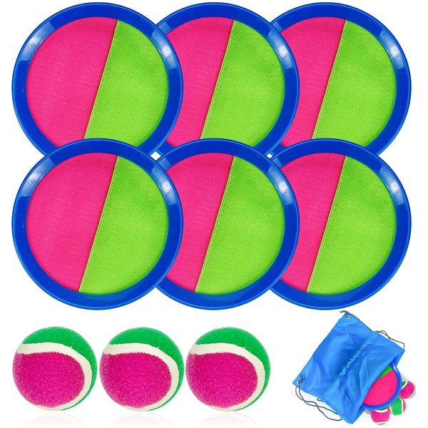 Toss and Catch Ball Set,Catch Game Toys with 6 Paddles and 3 Balls,Beach Toys Paddle Ball Game Set,Perfect Outdoor Paddle Ball Beach Games Backyard Ball Throw Sports Games for Kids Adults Family