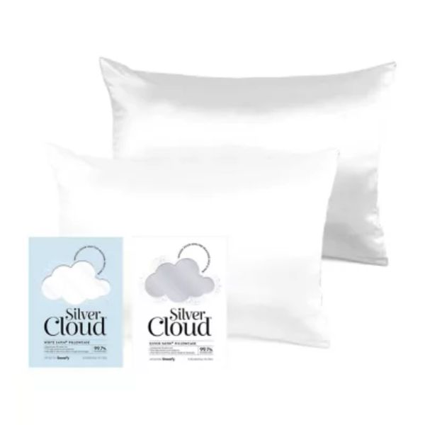 Silver Cloud White & Silver Satin Pillowcase Set