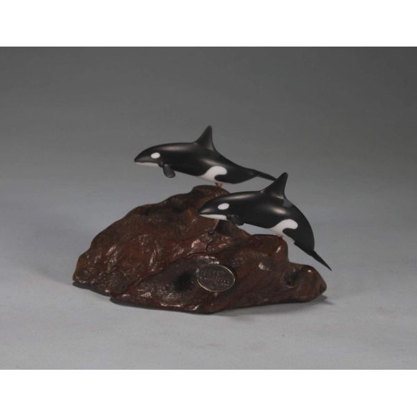 Orca Killer Whale Duo by John Perry 5in long Smaller version Sculpture