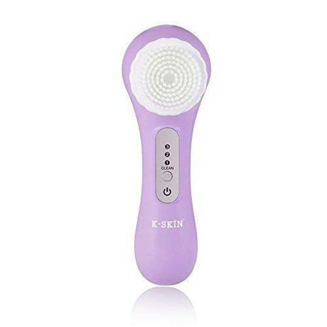 K-SKIN Facial Cleansing Brush 3 Speeds Modes Setting with 2 Brush Heads (Purple)