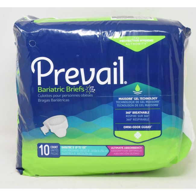 Prevail Bariatric Brief Ultimate Absorbency 10 Count Size B Up To 100"