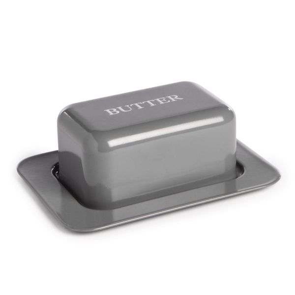 Butter Dish with Lid | Vintage Design | Non Shatter | Grey Enamel Butter Dish | Kitchen Storage | Traditional Styling | M&W