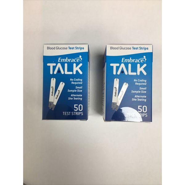 2 Embrace Talk Blood Glucose Test Strips 50 Count (100 Total) New Omnis Health