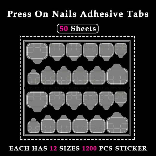 NOVAL 1200 PCS (50 Sheets) Nail Adhesive Tabs Nails Sticky Tabs Waterproof Breathable False Nail Tips Sticky Tab Super Sticky False Nail Glue Sticker for Press Nail Art