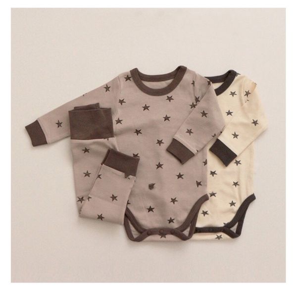 Baby Star & Moon Graphic Cotton Bodysuit Combo Pants Thermal Underwear Sets - 73 (6-9M) / Apricot