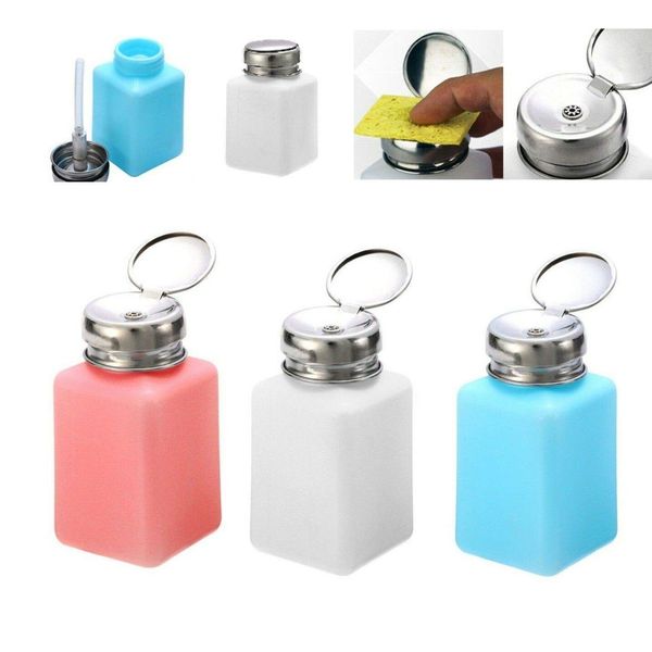 VizGiz 3 Pack Alcohol Dispenser 200ML (6.7oz) Push Down Liquid Press Pumping Refillable Empty Pump Bottle Manicure Acetone Storage Container Nail Polish Remover Cotton Ball Repair Tool