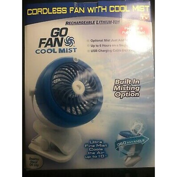 Cordless Fan With Cool Mist.  Rechargeable Lithuim-Ion