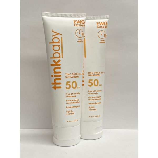 Thinkbaby Sunscreen Lotion - SPF 50 - 3 oz, White For Babies (2 Pack)
