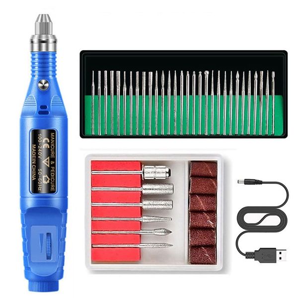 Nudiuhis Electric Nail Drill Nail Drill Machine Nail File E File Drill Set Kit for Acrylic Nails Gel Nail Glazing Drill,Blue