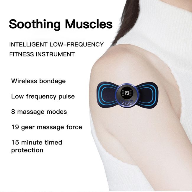 EMS Mini Electric Pulse Neck Masager LCD Display 8 Mode Cervical Massage  Patch Muscle Pain Relief