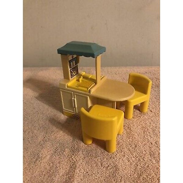 Vintage Little Tikes Dollhouse Size Kitchen Island With Yellow Chairs