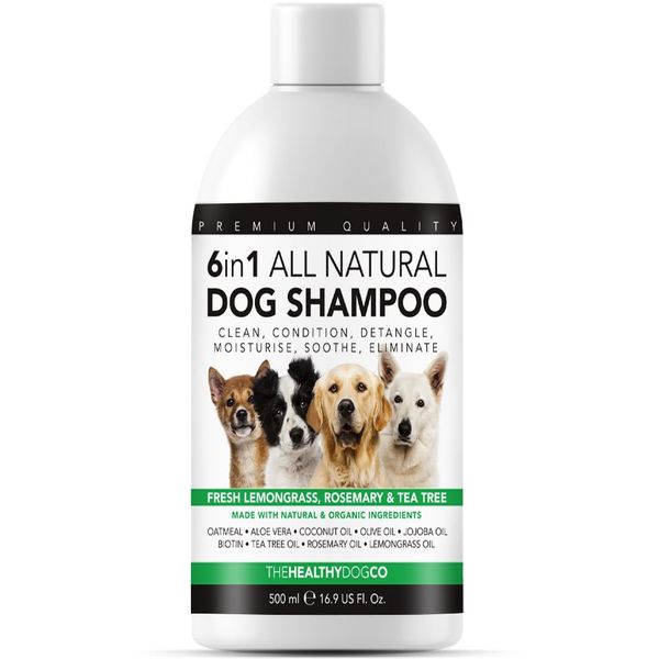 The Healthy Dog Co - 6-in-1 All-Natural Dog Shampoo and Conditioner - Dog Shampoo - Dog Shampoo for Smelly Dogs - Deshedding Shampoo for Dogs - Gentle Oatmeal Dog Shampoo and Puppy Shampoo - 500ml