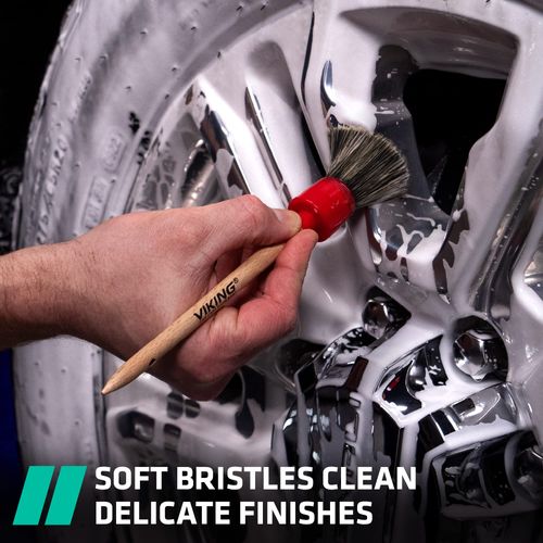 VIKING Car Detailing Brush Set for Car Cleaning Kit, Super-Soft Bristles for Exterior Detail, Includes Small 0.9 Inch, Medium 1 Inch, and Large 1.5 Inch Diameter Brush Heads, 3 Pack, Red