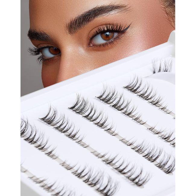 Cluster Lashes Wispy Cat Eye Half Lashes Natural Looking False Eyelashes Fluffy Thin Band Eyelashes Extension 3D C Curl Volume False Lashes 3/4 Small Lashes 7 Pairs DY18