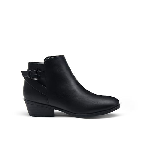Vepose Women's 911 Ankle Boots, Chunky Low Heel Western Cowboy Booties, Black Pu, Size 8.5 US -with Buckle Side Zipper(CJY911 Black pu 08.5)
