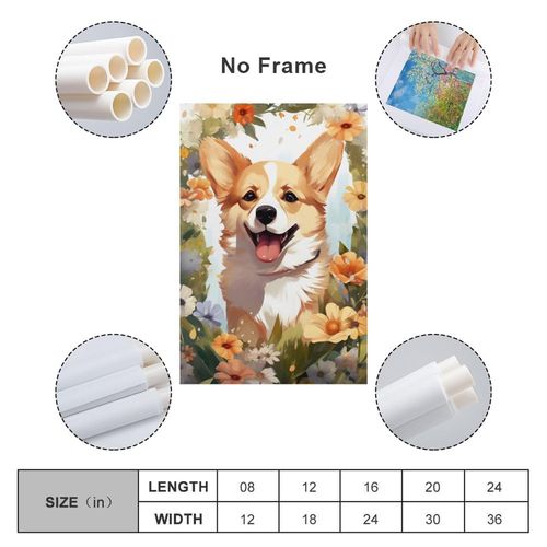 Corgi Dog Flower Cute Puppy Aesthetic Animal Poster Canvas Wall Art Aesthetic Posters & Prints Wall Decor for Bedroom Living Room Paintings Pictures Wall Decor Framed Unframed 12x18inch(30x45cm)