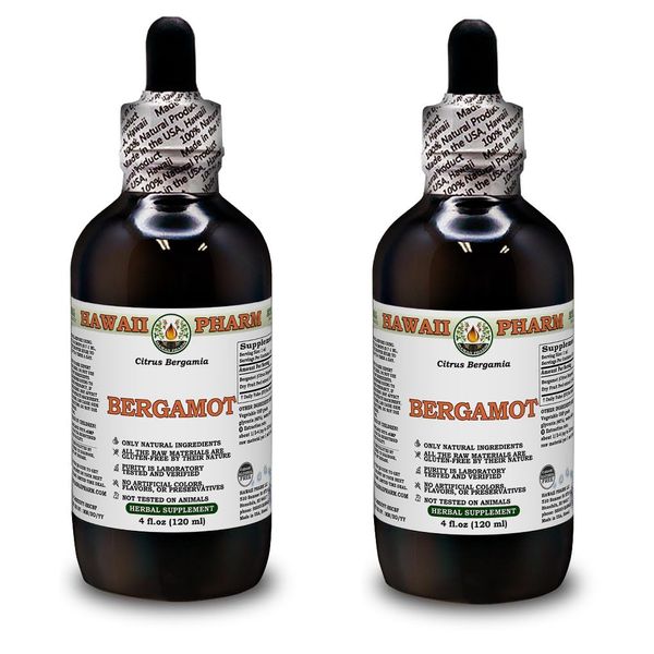 Bergamot Alcohol-Free Liquid Extract, Bergamot (Citrus Bergamia) Dried Fruit Peel Glycerite Hawaii Pharm Natural Herbal Supplement 2x4 oz