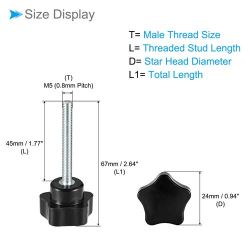 CoCud Stark Clamp Knob M5 x 45mm Male Thread 24mm Head Plastic Thumb Screw Grip Hand Knob Screw Bolt Black For Lathe Machines 10 Pcs
