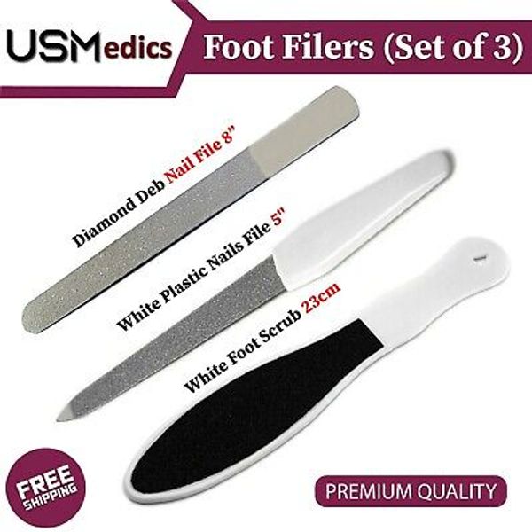 Pedicure Foot Filers Scraper Callus Remover Rasp Diamond Deb Nail Tools 3Pcs NEW