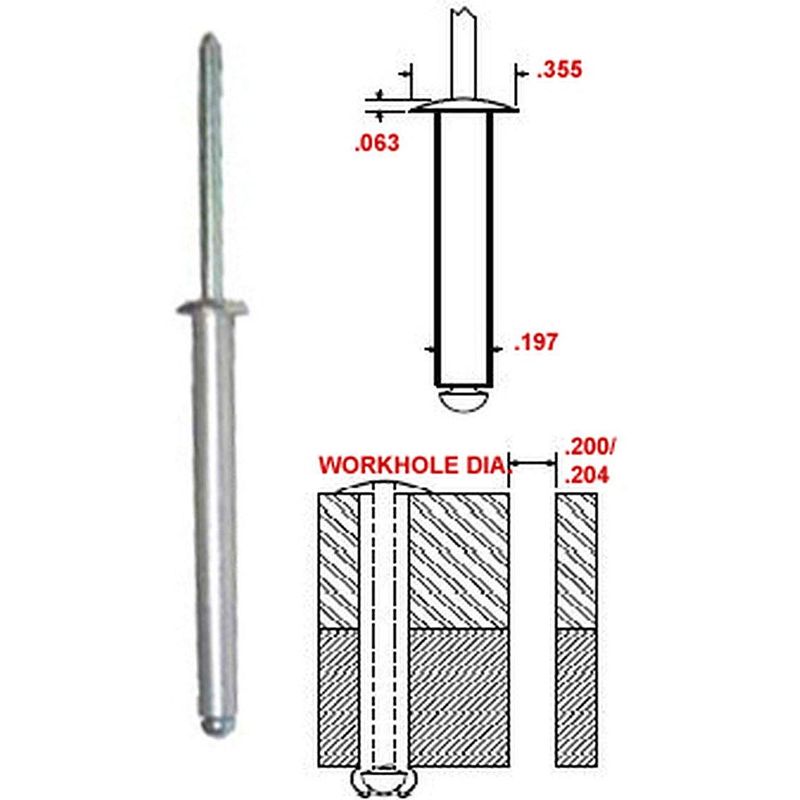 5 x 35 ALL STEEL BLIND RIVET - .197 BODY DIA. X 1.00-1.187 GRIP RANGE ...