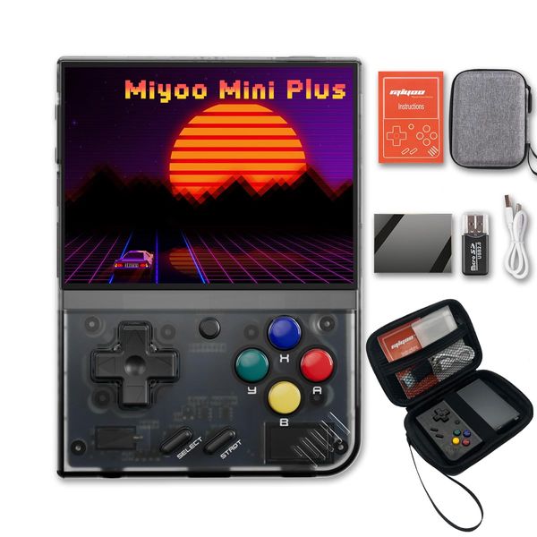 Miyoo Mini Plus Handheld Game Console 3.5-inch 640*480 IPS Screen 3000mAh Miyoo-Mini+ with Portable Case Transparent Black