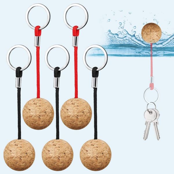 KLYNGTSK 6 PCS Floatable Keychain Floating Keyring Float Cork Keyring Key Security Cork Floating Keyring Boat Float Key Chain for Kayaking Sailing Boat Surfing Water Sports (3.5CM Cork Ball)