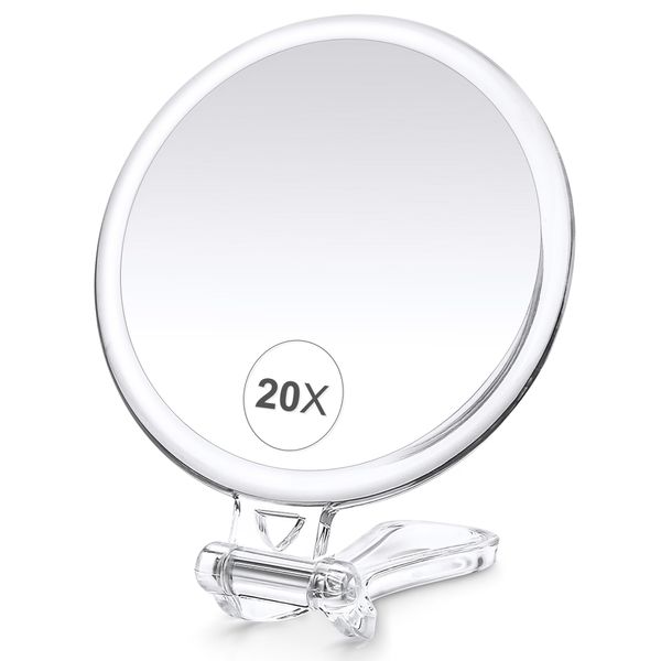 B Beauty Planet Magnifying Mirror, 20X Hand Mirror with Handle for Travel Magnifying Mirror, Double-Sided 1X/20X Magnification Foldable Makeup Mirror for Handheld, Table and Travel Usage