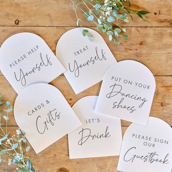 Ginger Ray White Card Table Signs for Wedding Venue Directions 6 Pack