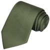 KissTies Dark Olive Green Necktie and Pocket Square Solid Satin Tie Set