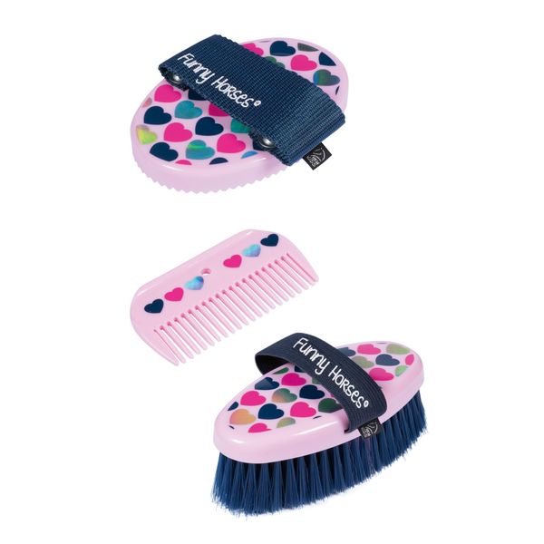 HKM Funny Horses Hearts Putzset Rosa Einheitsgröße