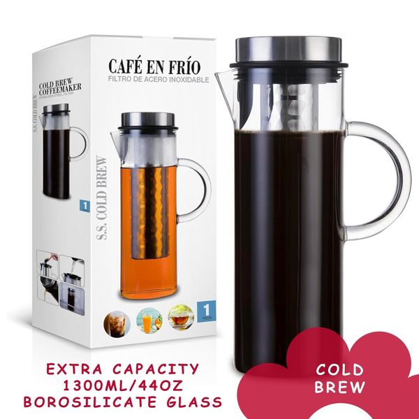 Cold brew coffee maker Kettle hot tea brewer infuser stainless filter large 44oz