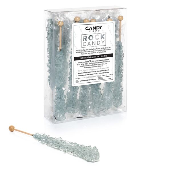 Silver Rock Candy Crystal Sticks - Original Sugar Flavored - 12 Indiv. Wrapped