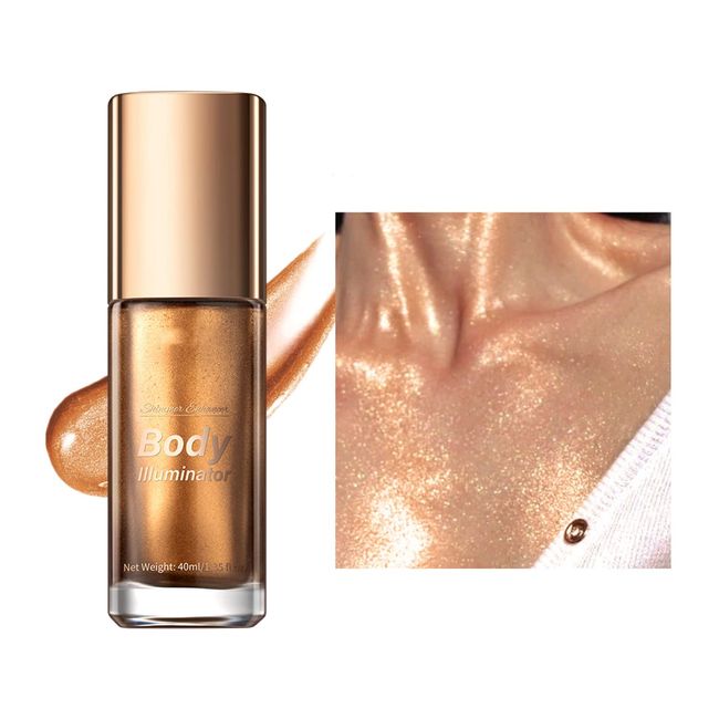 Melemando 5 Color Subtle Shimmer Body Oil, Smooth Oily Texture and Light Body Luminizer, Moisturizing Long Lasting Liquid Body Highlighter for Face & Body & Leg. (03 Bronze Gold)