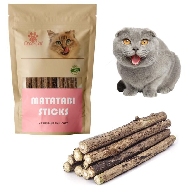 Croc-Cat® Matatabi Sticks x 10 Pcs, Premium Quality Super Powerful, Calming cat Treats,Silvervine Sticks for Cats, Catnip Sticks, Cat Accessories, Catnip Toy.